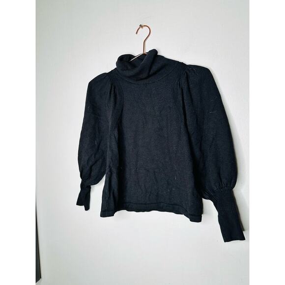 APIECE APART Black Wool Turtleneck Puffed Drapey Sleeves Dewi Sweater size Large - Picture 6 of 12